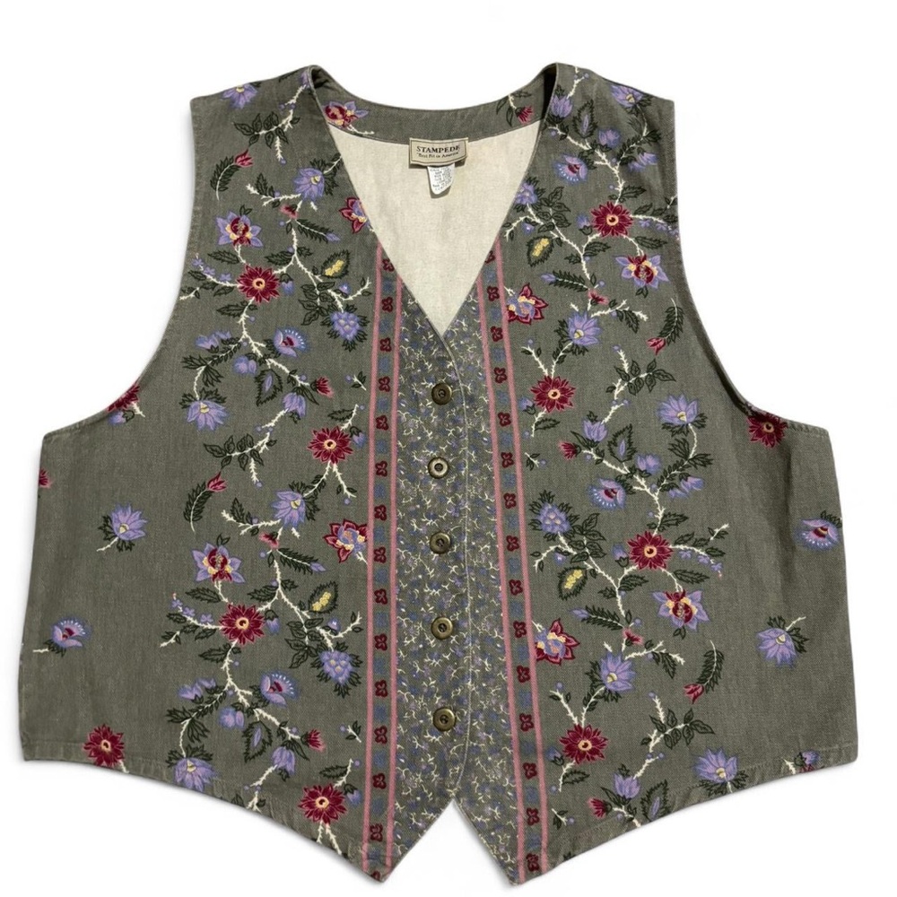 Vintage Stampede Floral Vest, Size 24, Boho, Cottagecore, Western